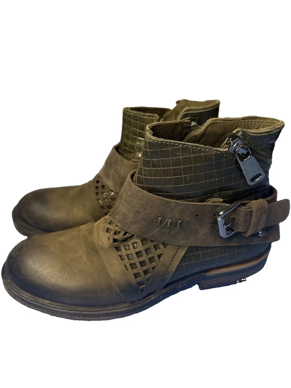 Spring Step Gavotta Womens Ankle Boots Leather Cutout Buckle Strap Green 37